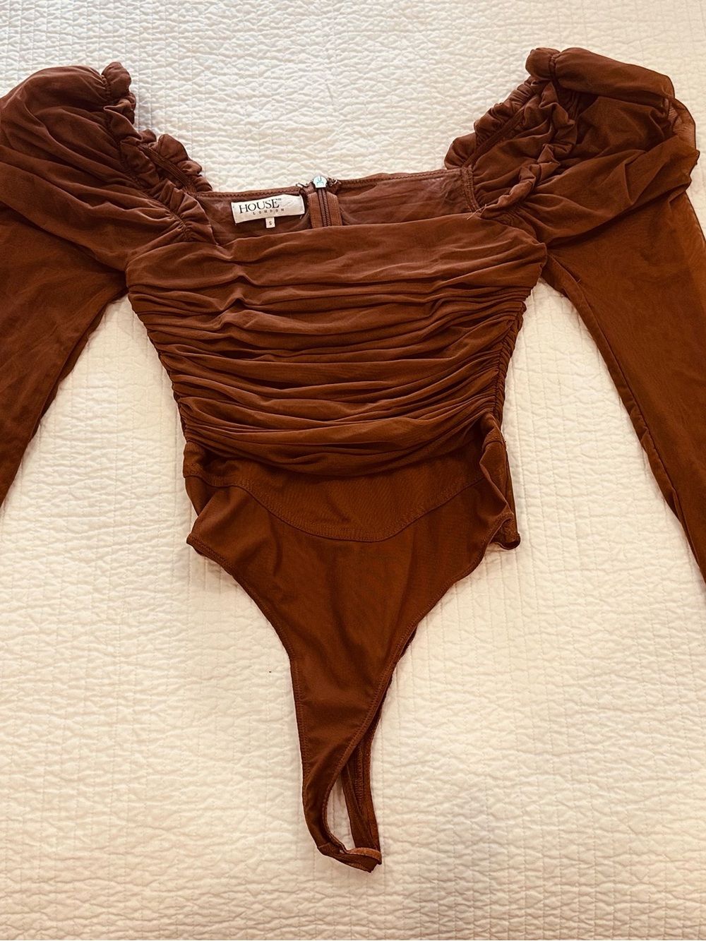 House of CB Kids Chocolate Brown Ruched Long-Sleeve One-Piece